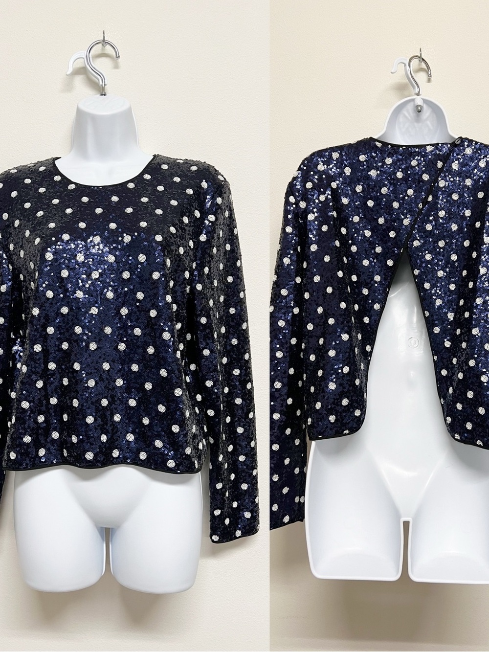 Baum Und Pferdgarten Womens Navy Sequin Polka Dot Long Sleeve Jiza Top Size S - Picture 2 of 11